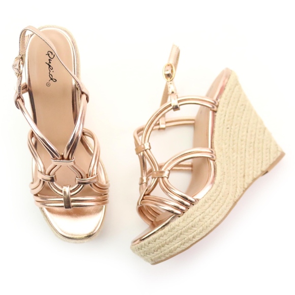 Qupid Kelsey Rose Gold Metallic Espadrille Wedge - Picture 4 of 8